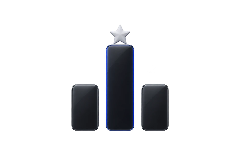 Three glass bars; the tallest wears a star and is marked best with 524 members, the others 38 and 212.